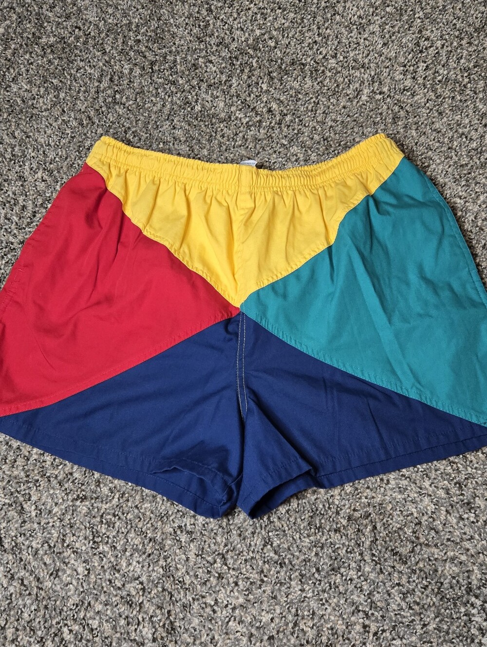 Vintage Retro Color Block Flag Swim Board Shorts Trunks 80s 90s Basics LG 36/38